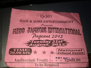 2012 Miss Jamzone International Pageant ticket